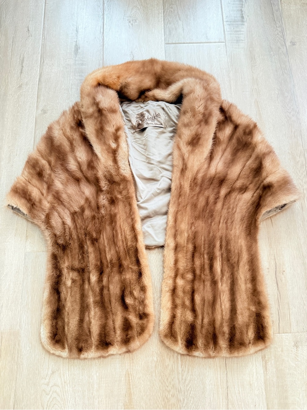 Vintage D. Schaffer Fine Fur Mink Wrap Shrug Stole‎ Cape Pocket Jacket Brown